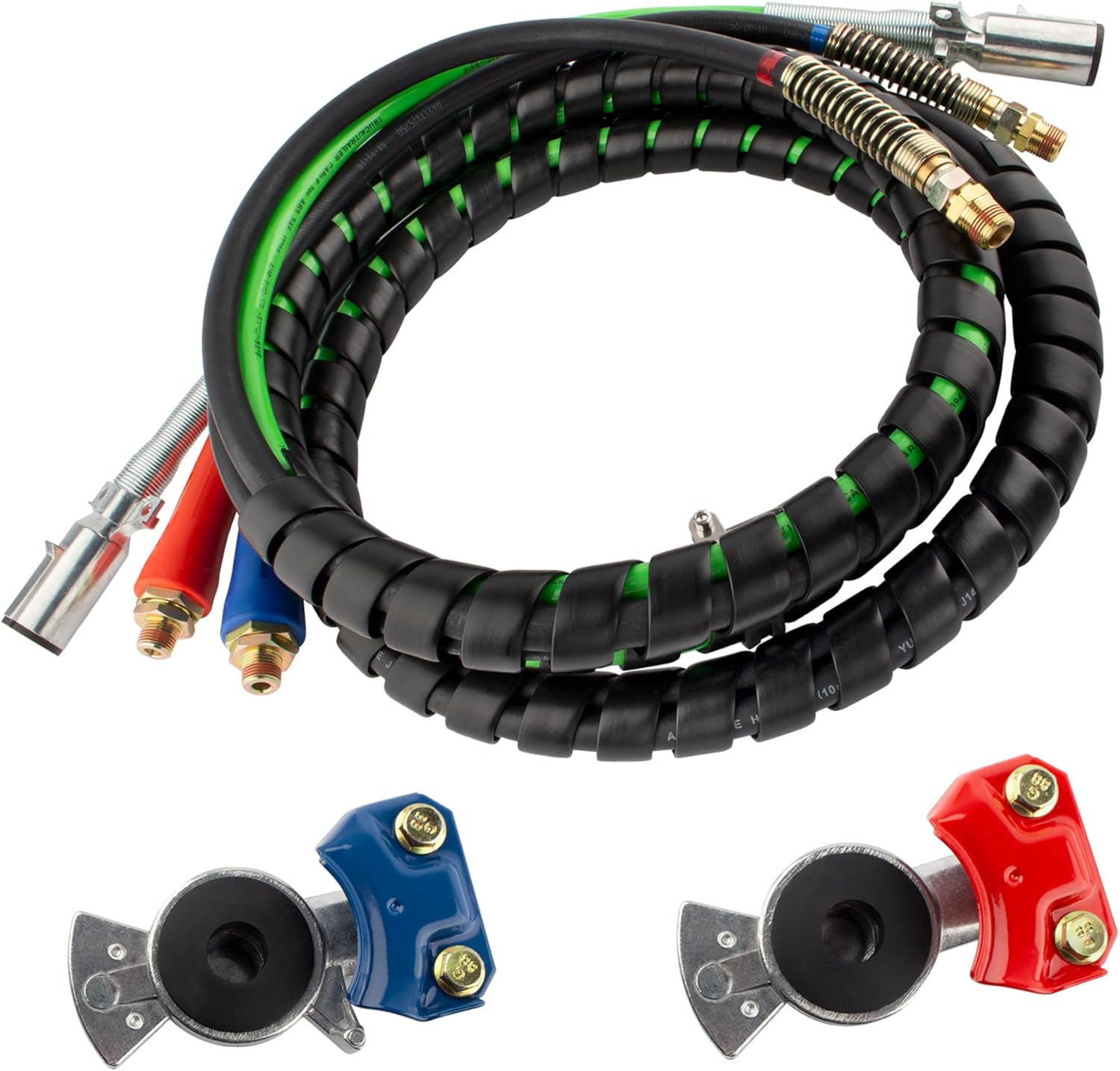 15 Ft 3 in 1 ABS & Air Power Line Hose Wrap 7 Way Electrical Cable with Handle Grip & Gladhands for Semi Truck Trailer Tractor C768