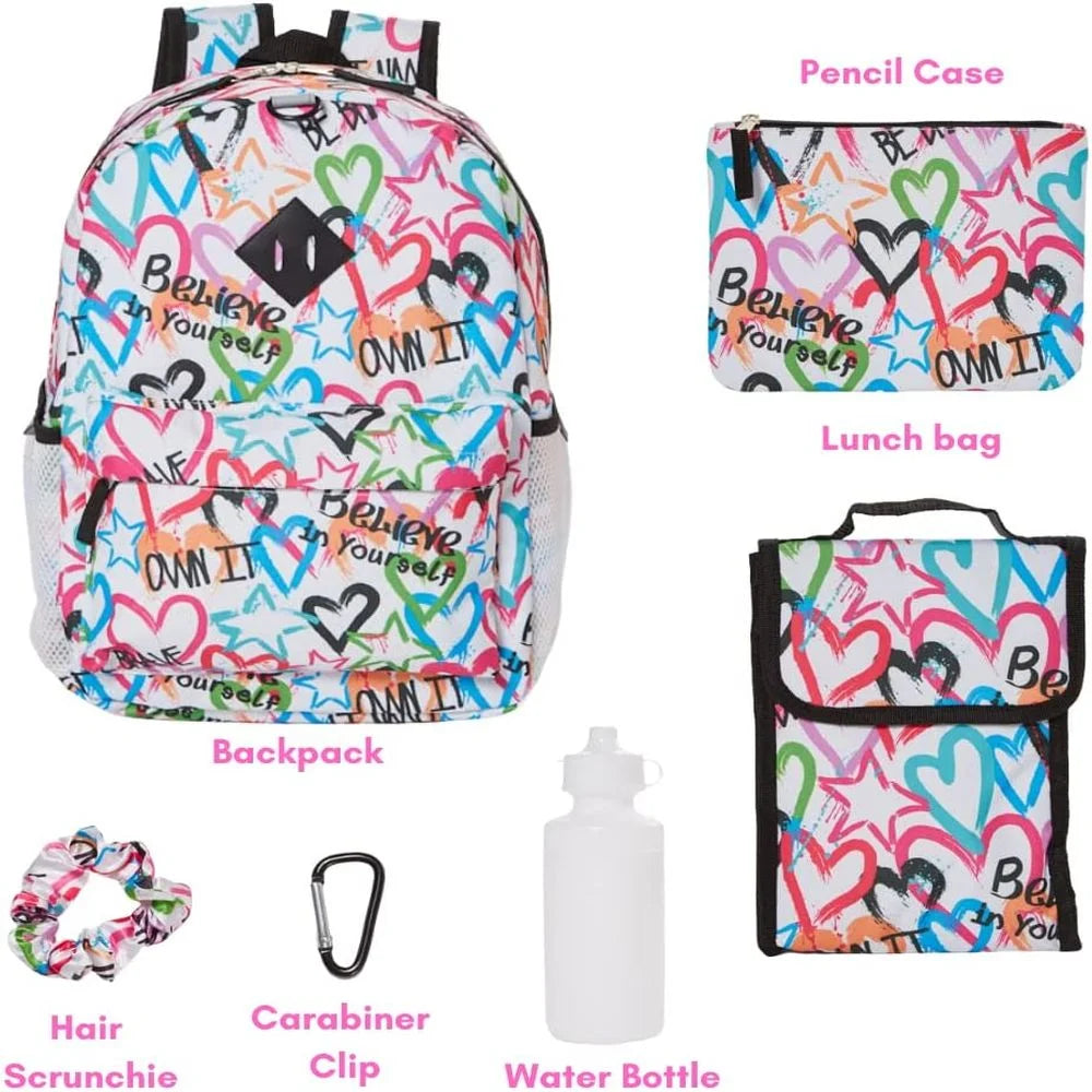 6 Piece Backpack Set with Lunch Box and Water Bottle R693