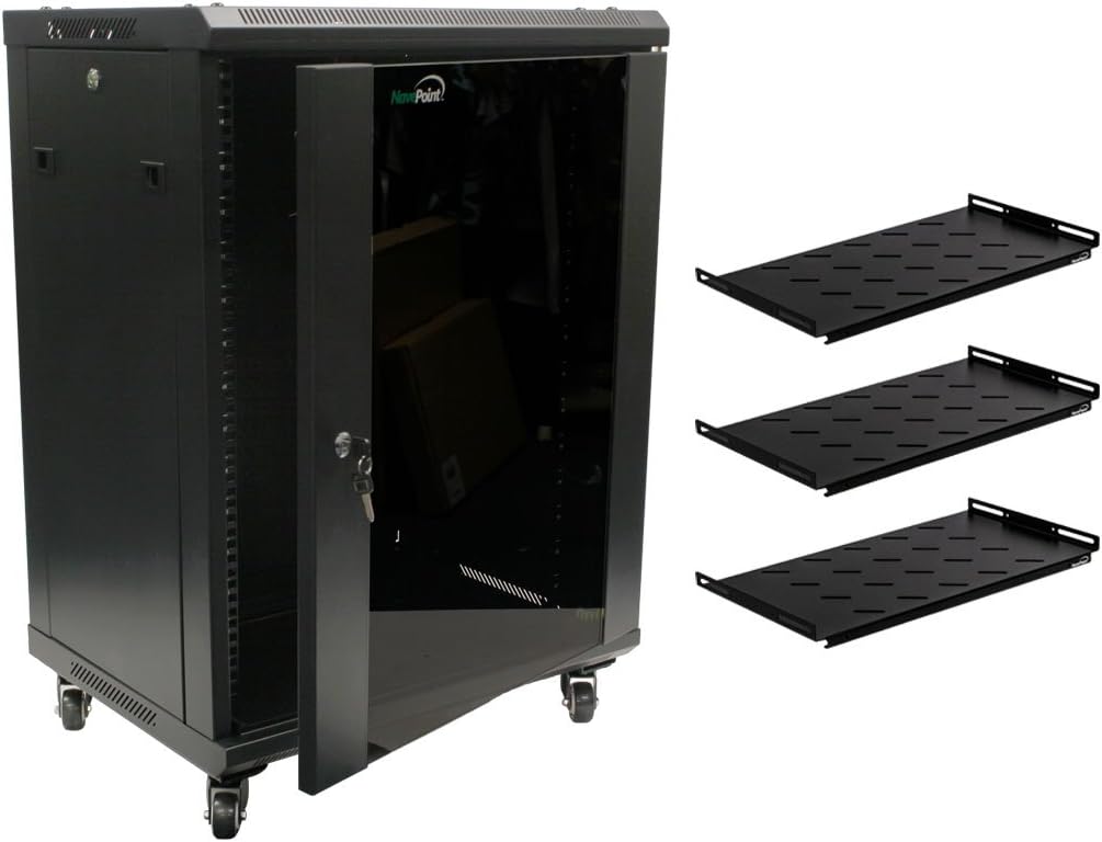 15U Wall Mount Network Server Cabinet Rack Glass Door Lock with Shelves J9553