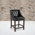 24x22H Tufted Walnut Counter Height Stool in Black LeatherSoft Y7837