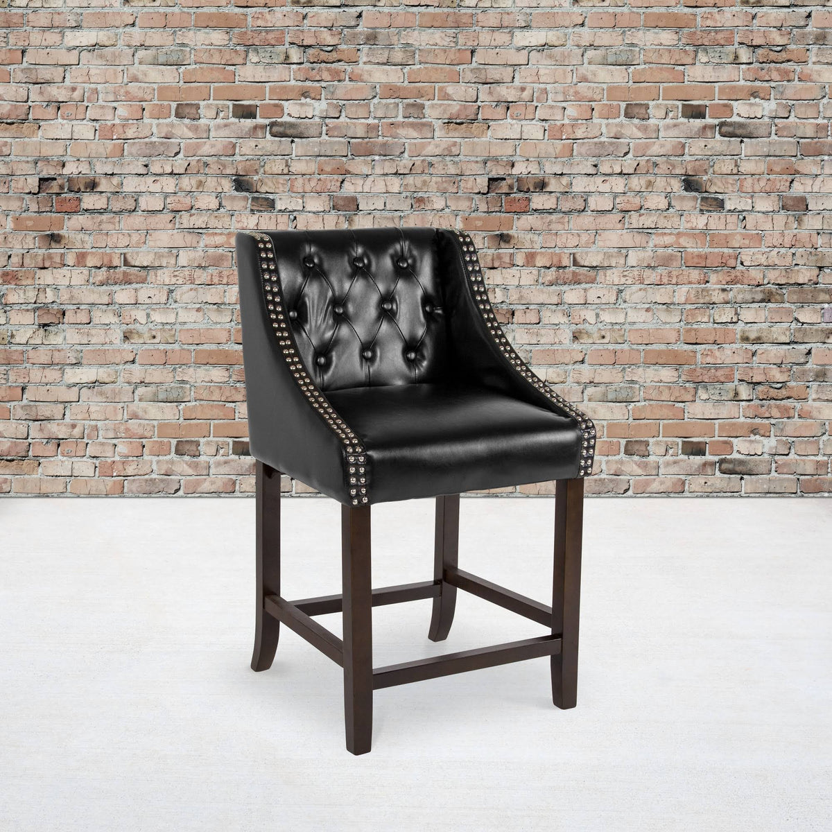 24x22H Tufted Walnut Counter Height Stool in Black LeatherSoft Y7837