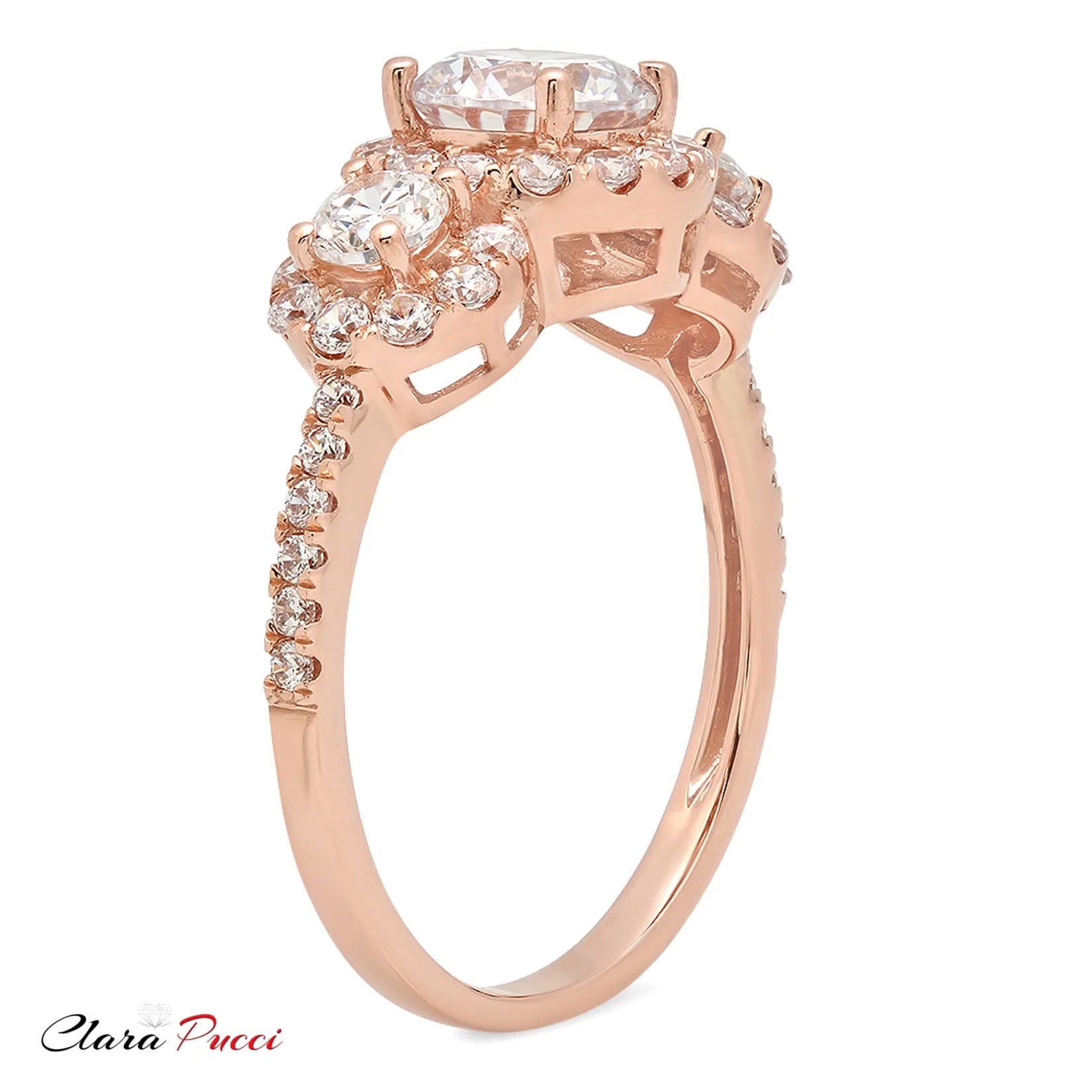 18K Rose Gold Three-Stone Diamond Engagement Ring size 3.5 R359