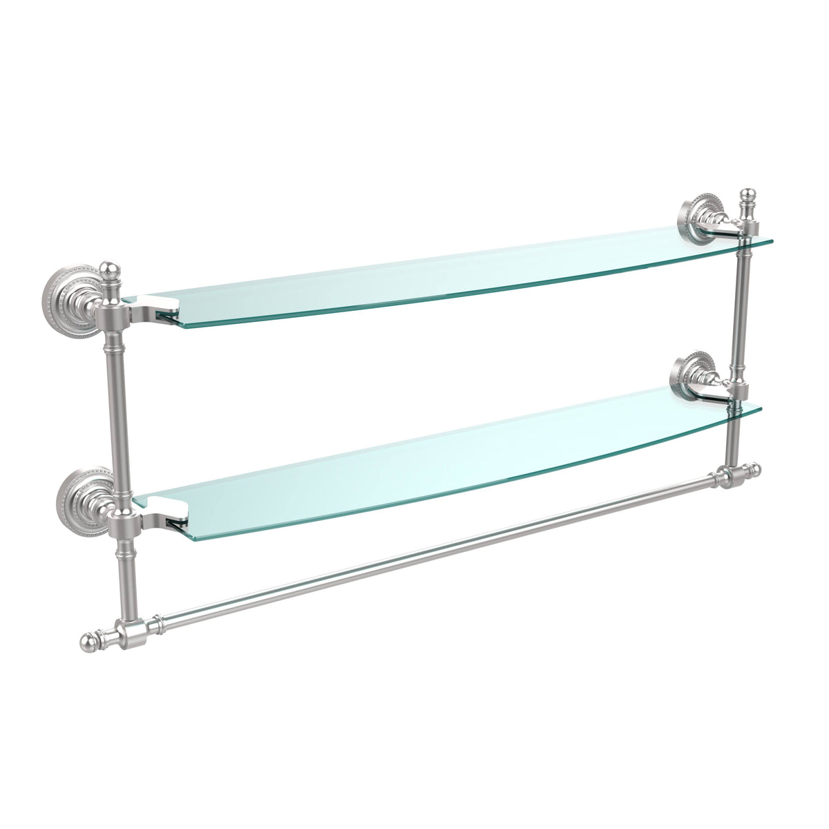 Two Tiered Glass Shelf with Towel Bar - Satin Chrome - 24 inch R2279