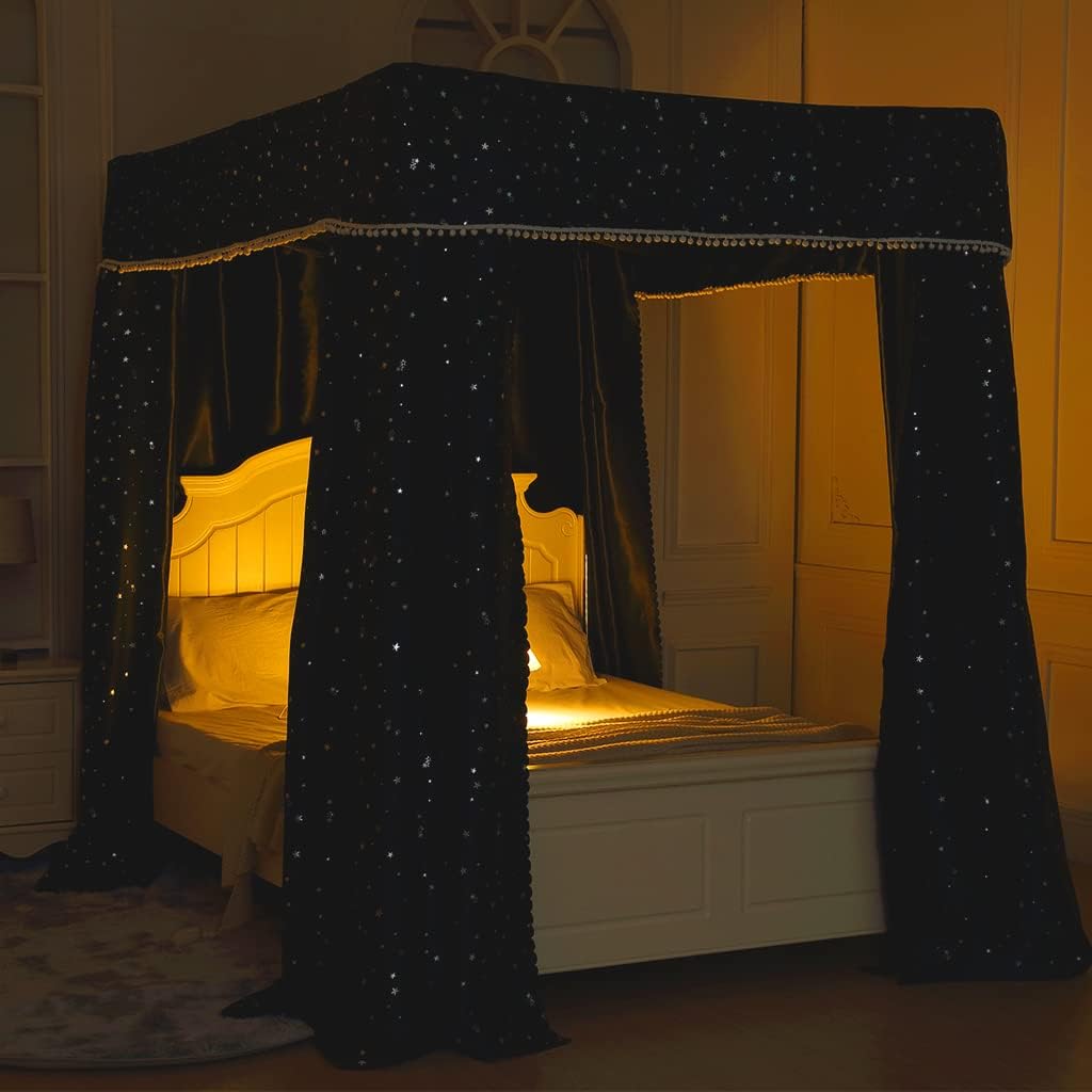 Black 100% Lightproof 4 Corner Post Bed Curtain Canopy (King) H904920