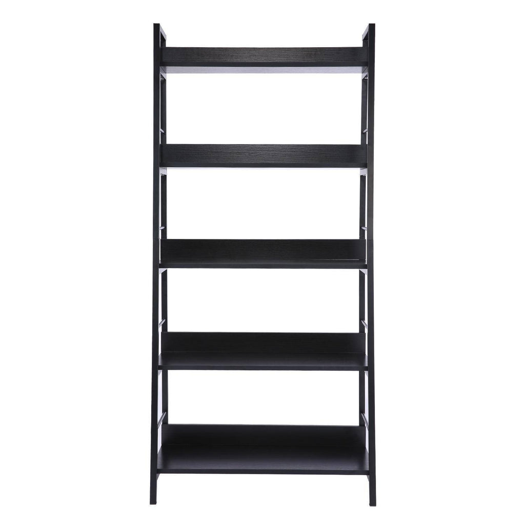 Black 5 Tier Metal Frame Wood Shelves Bookcase T120