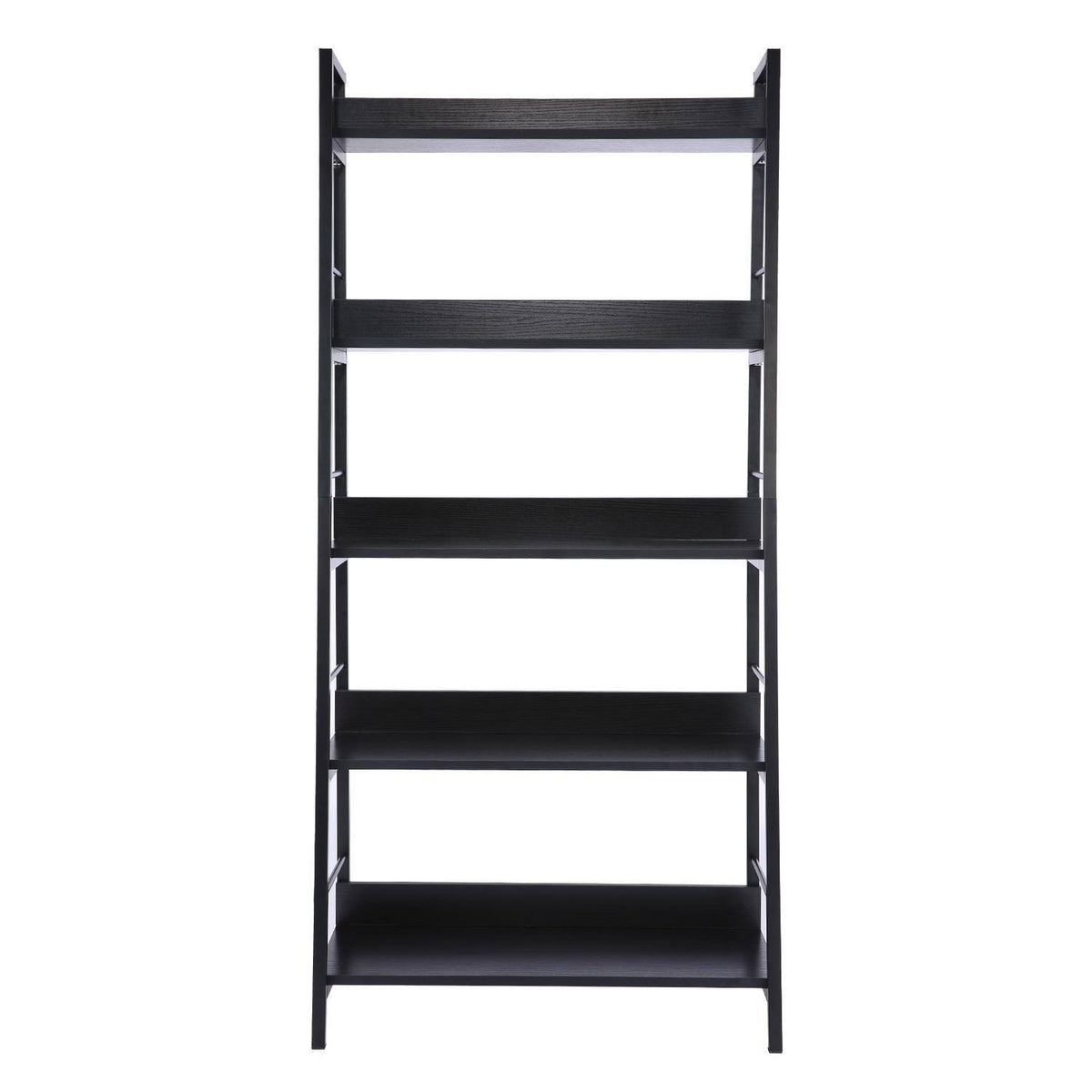 Black 5 Tier Metal Frame Wood Shelves Bookcase T120