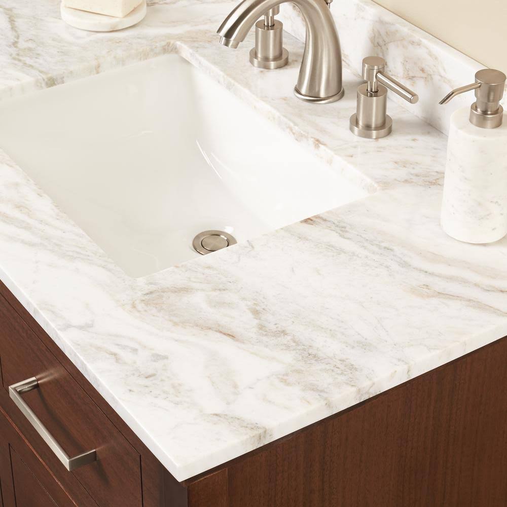 Marble Single Sink Vanity Top with White Sink M335003