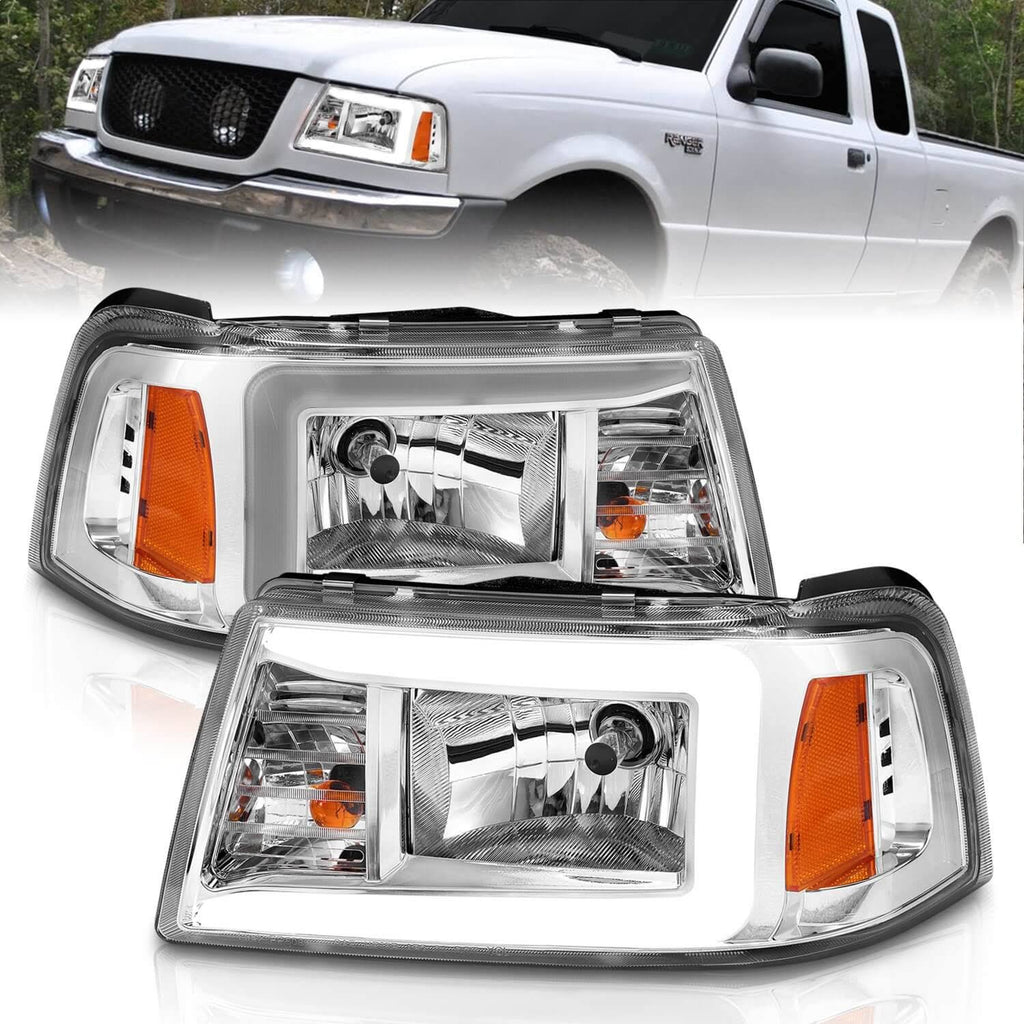 Chrome Housing Crystal Headlights with Light Bar B571