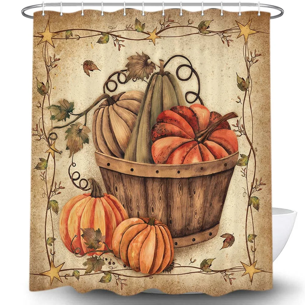Fall Maple Leaves Fabric Shower Curtain with Hooks Set 60x72 Inch U65384