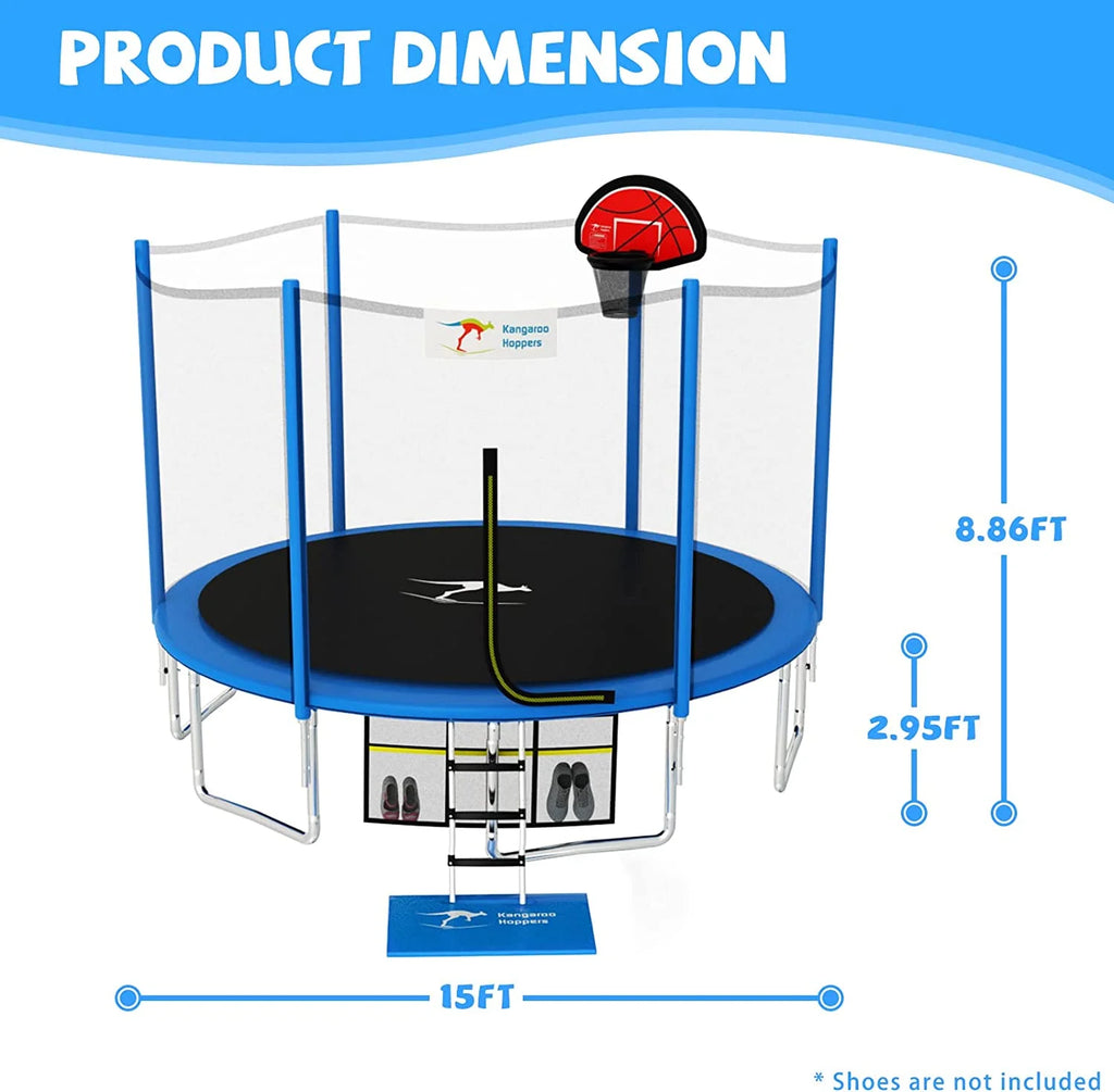 Blue 15FT Trampoline with Basketball Hoop W104