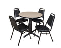 Beige 30x22 Round Breakroom Table with 4 Black Restaurant Stack Chairs R799681