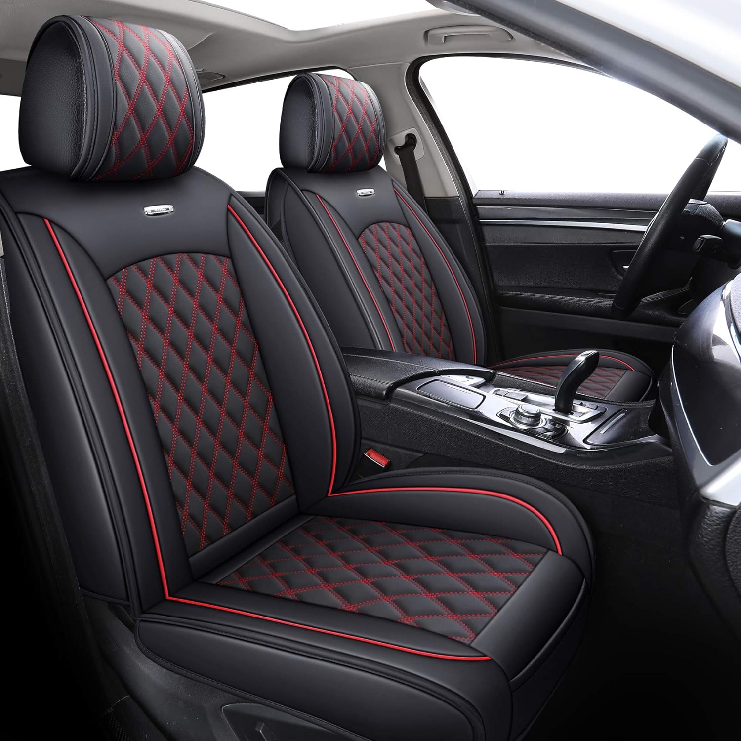 Black-White Waterproof Leather Car Seat Covers Full Set Y894