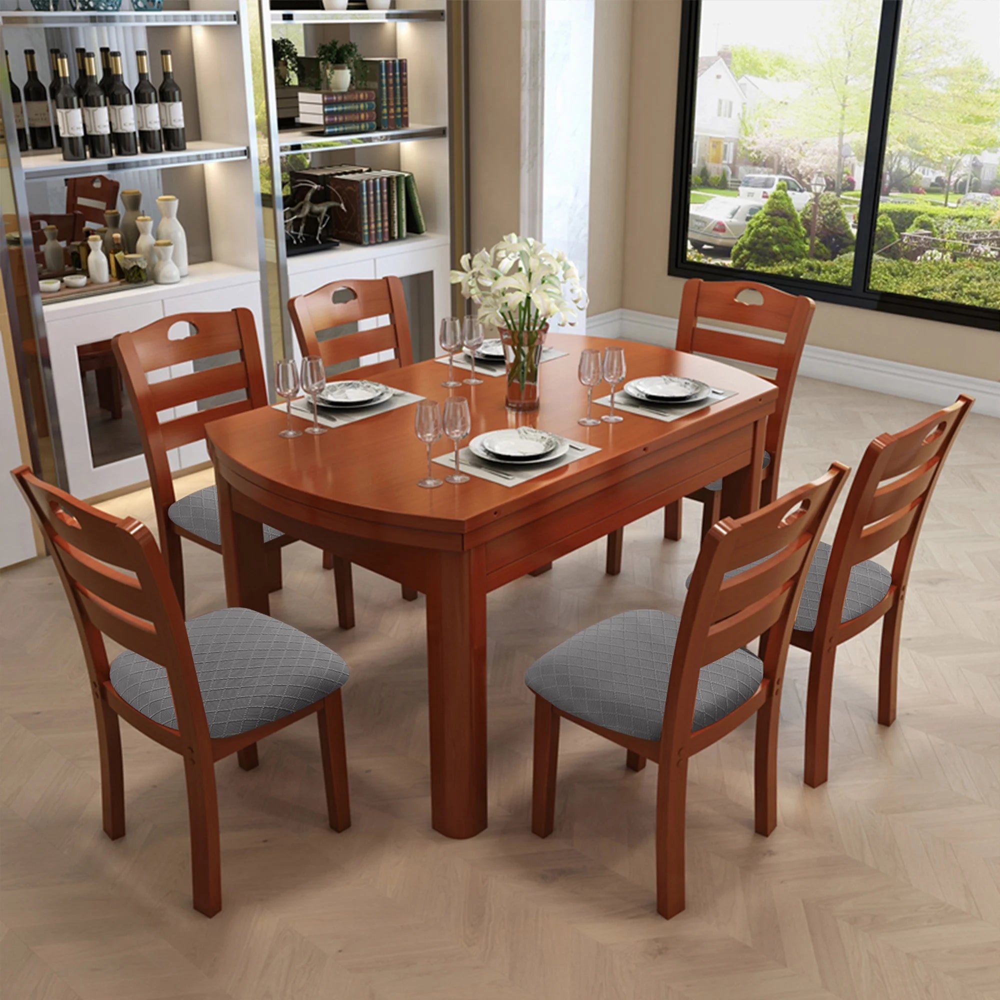 Dark Grey Jacquard Removable Dining Chair Cover Set of 4 X127