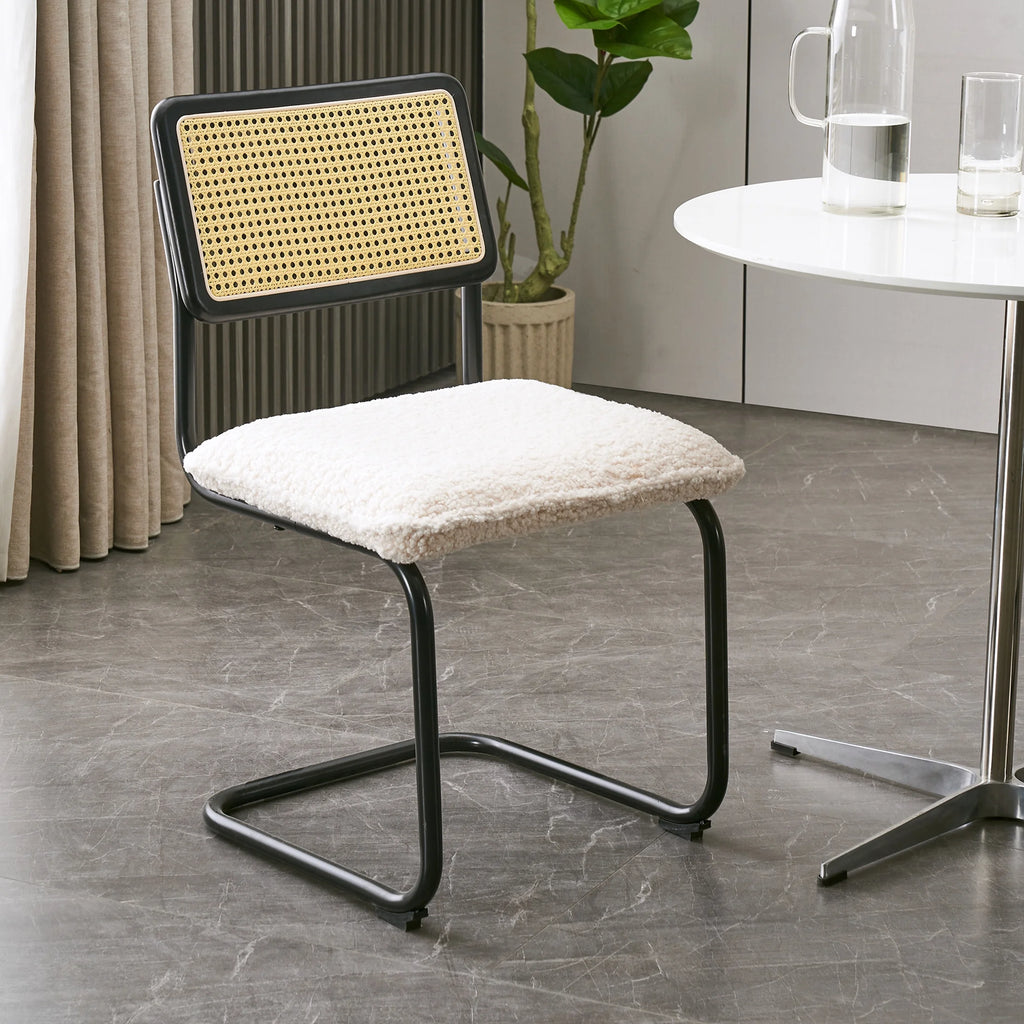 Faux Leather Rattan Dining Chairs Set of 2 with Metal Legs N4069