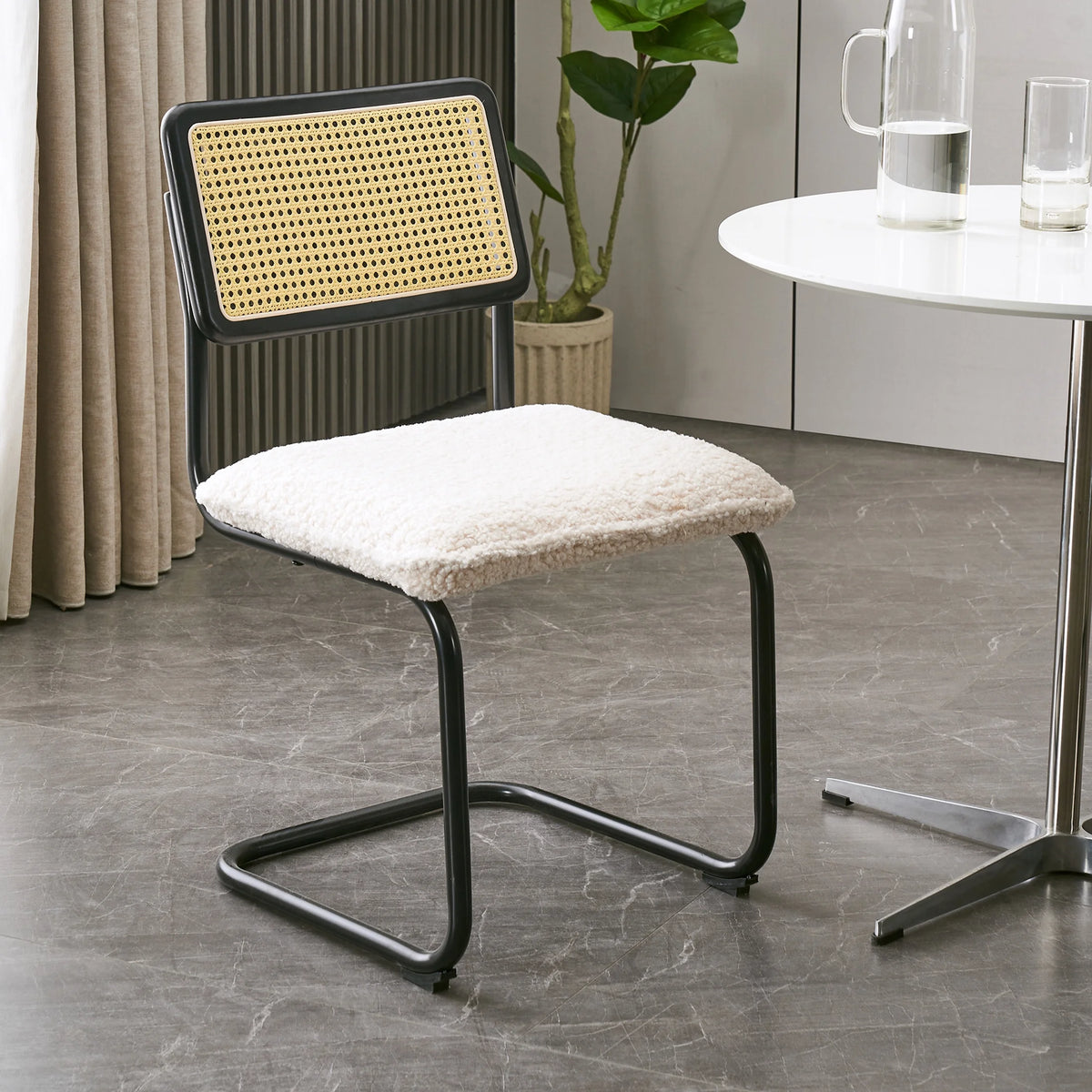 Faux Leather Rattan Dining Chairs Set of 2 with Metal Legs N4069