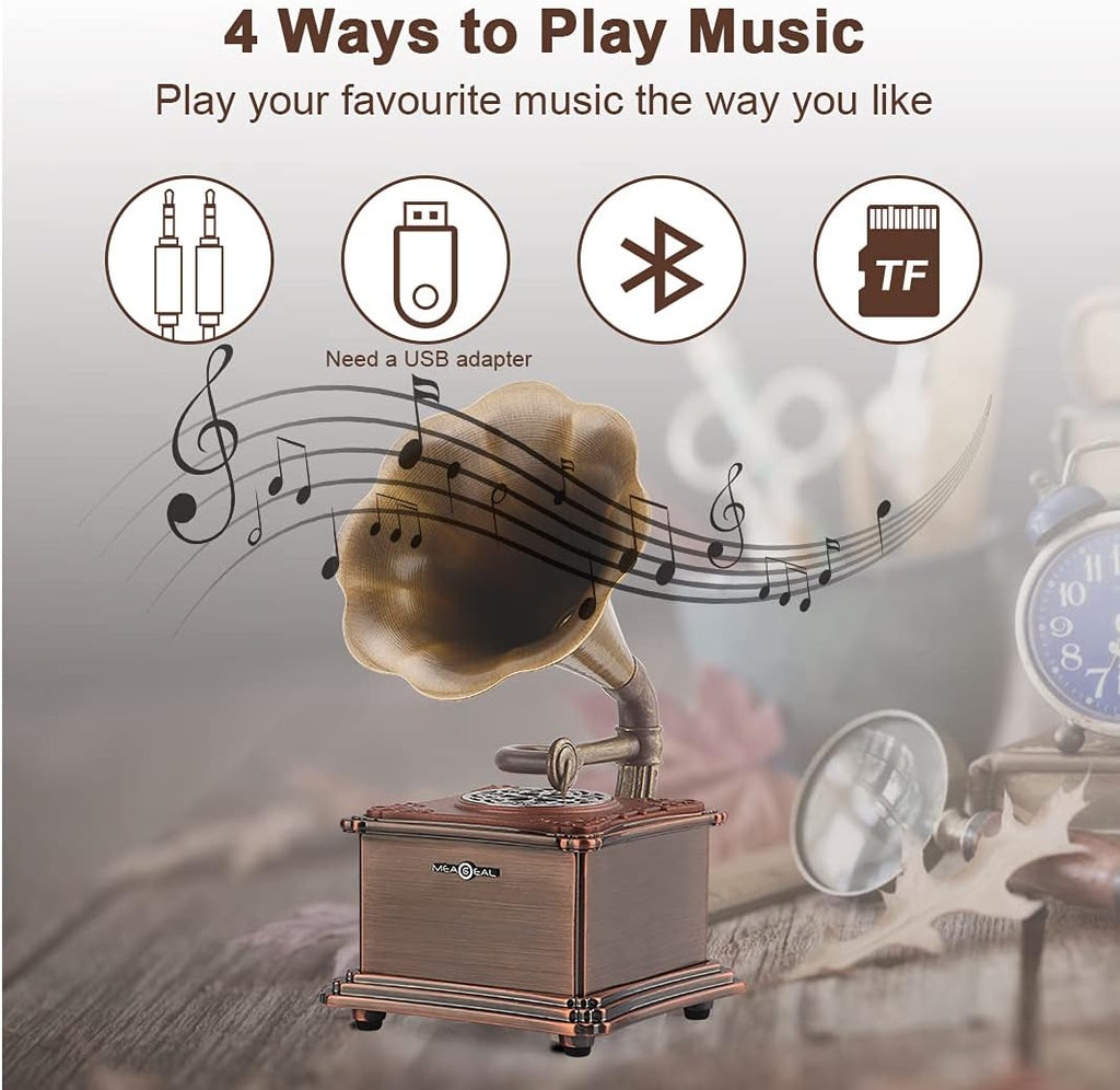 Mini Retro Bluetooth Speaker with Copper Horn Aluminum Body F509298