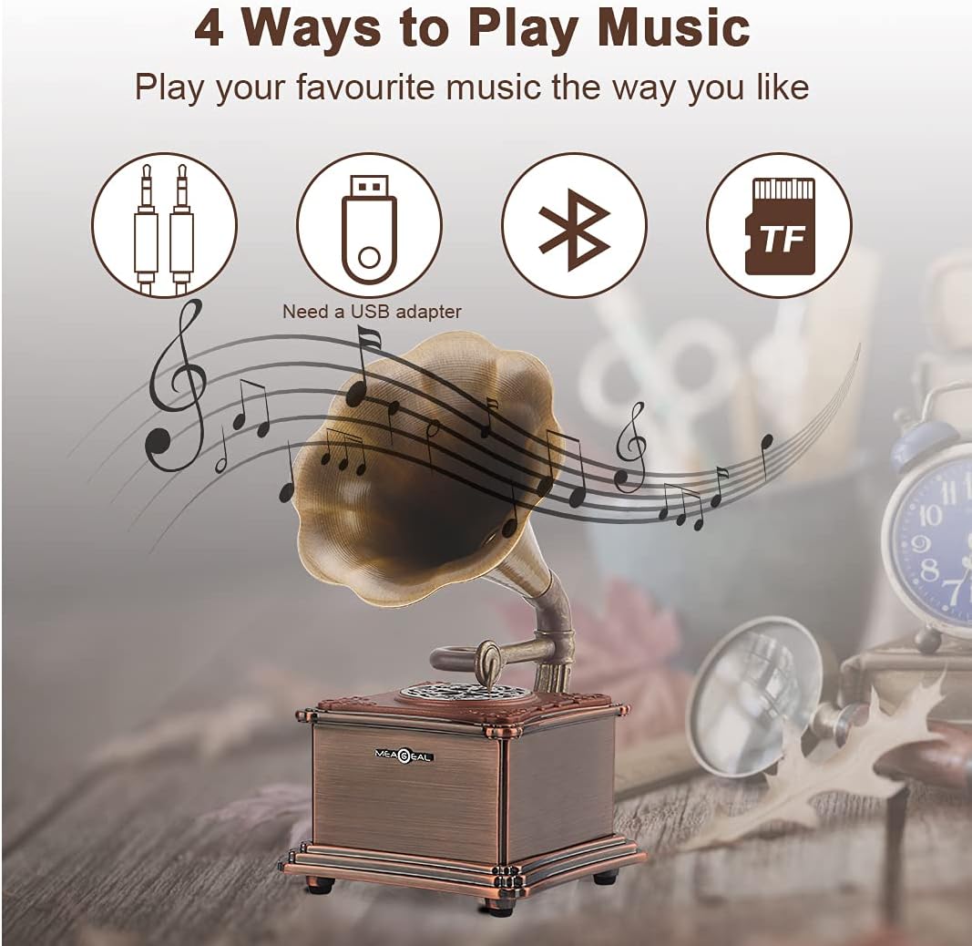 Mini Retro Bluetooth Speaker with Copper Horn Aluminum Body F509298