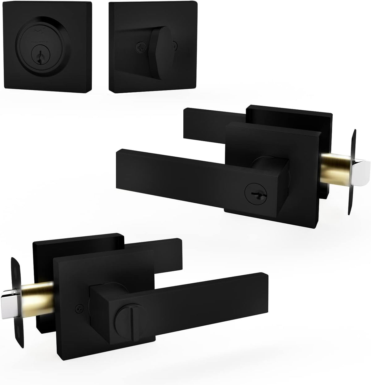 Matte Black Lever Door Handle and Deadbolt Lock Combo Pack of 2 O196650
