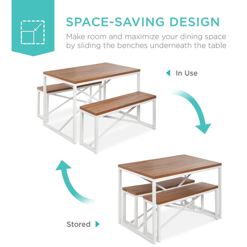 Brown/White 3-Piece Dining Furniture Set with 2 Benches V232977