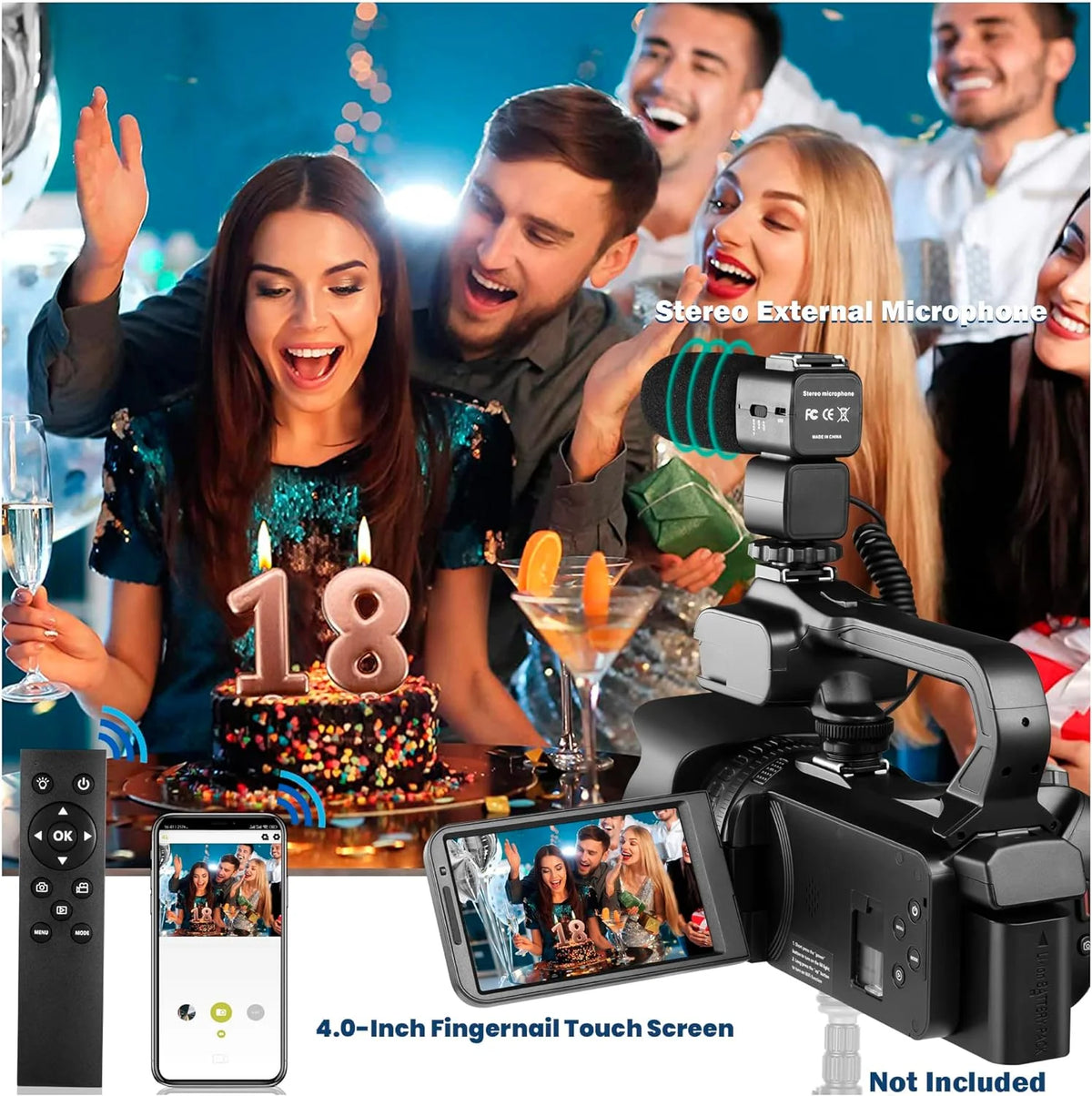 4k Video Camera Camcorder with 18X Digital Zoom, 64MP, 4.0-inch Rotating Touchscreen, 64GB SD Card, Black Q511