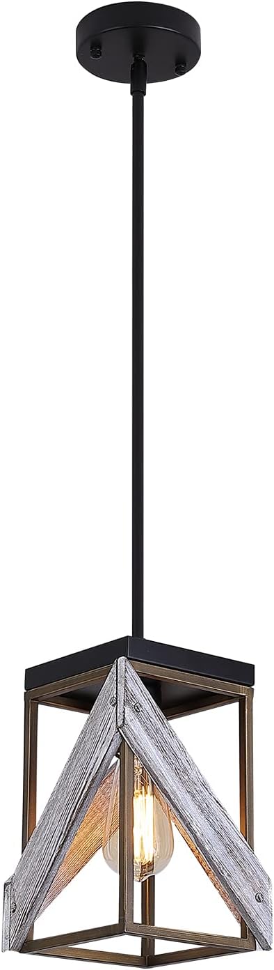 Antique Gold and Black Wood Pendant Light Y63549