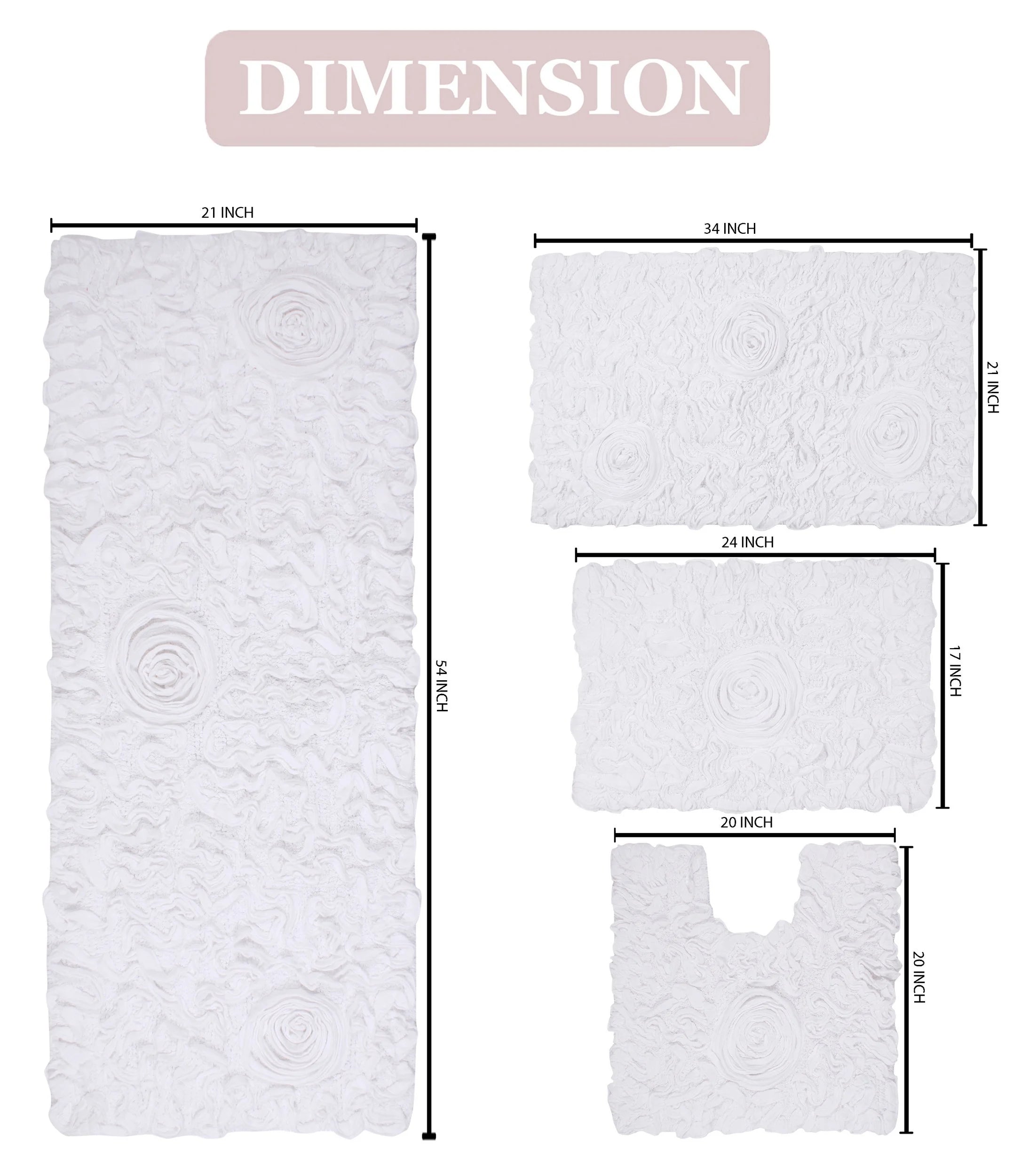 White 4 Piece Cotton Bath Rug Set T6350