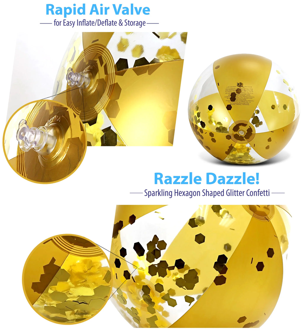 Bundle of Gold Inflatable Pool Float Tube & Beach Balls Set of 3 P275