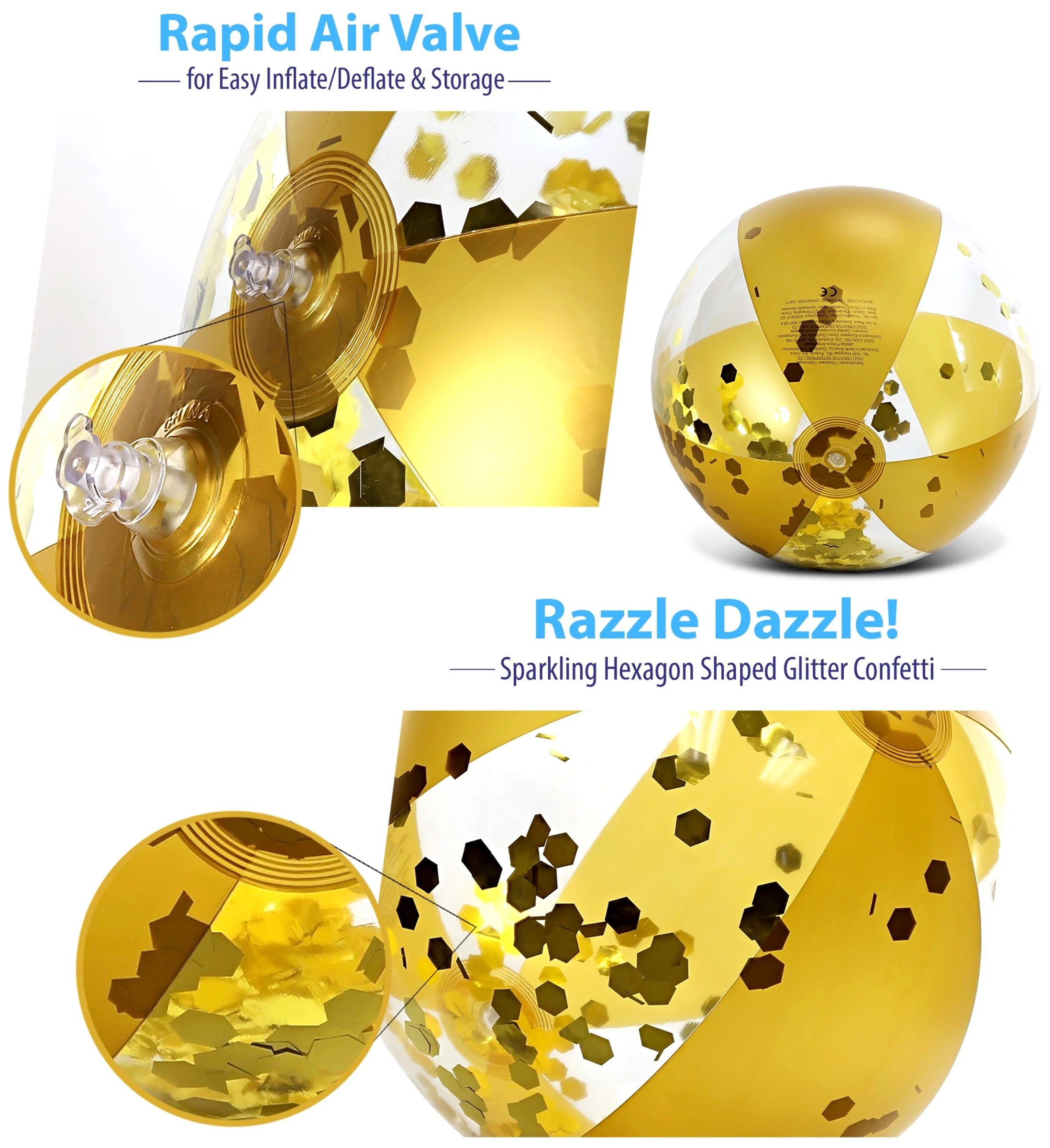 Bundle of Gold Inflatable Pool Float Tube & Beach Balls Set of 3 P275