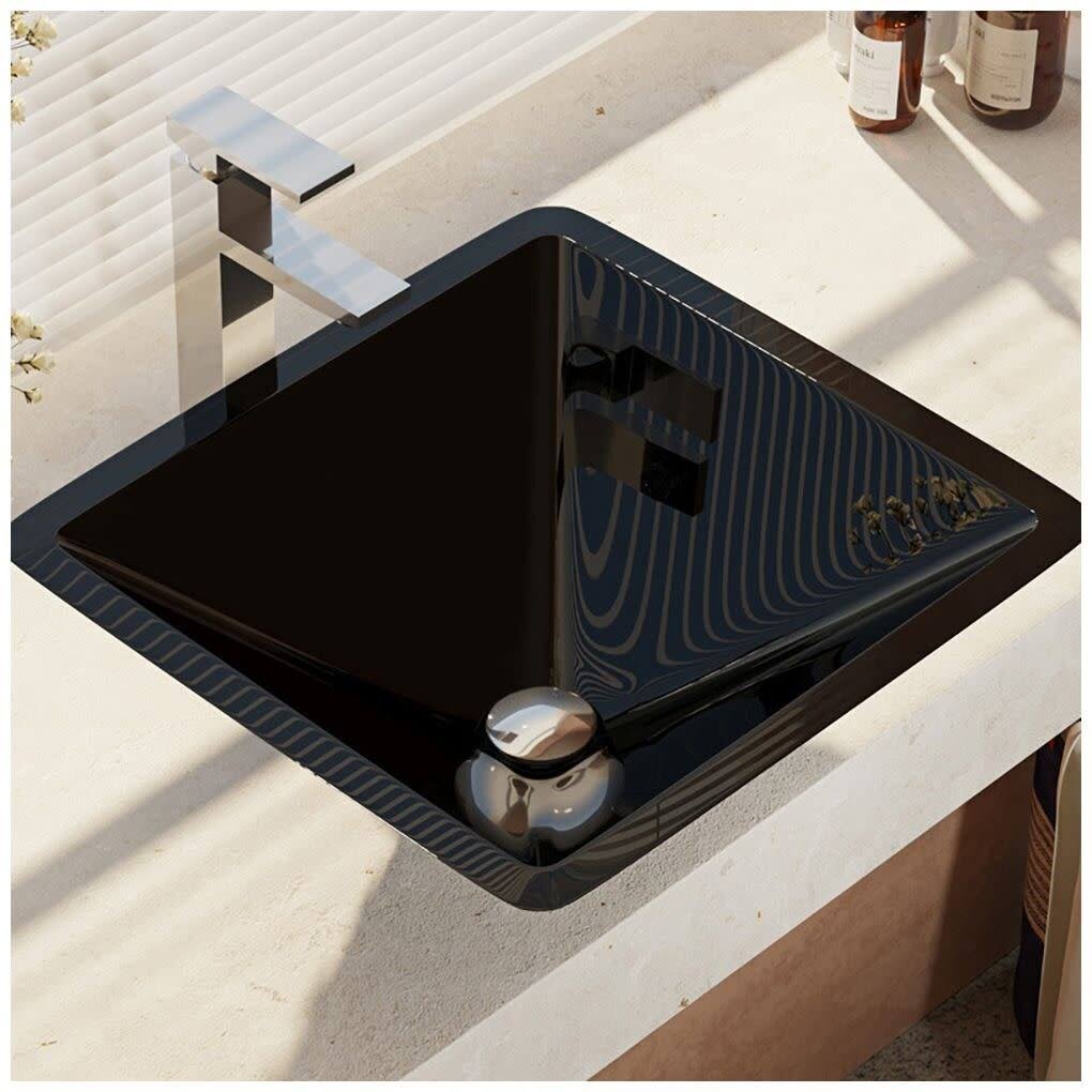 16-1/2x22 Glass Vessel Bathroom Sink with Vessel Faucet Noir Dark K574558