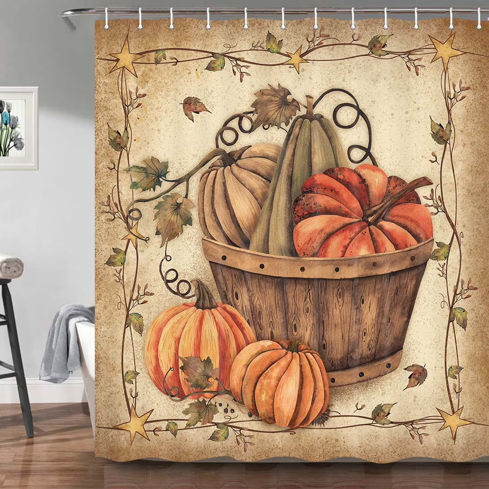 Fall Maple Leaves Fabric Shower Curtain with Hooks Set 60x72 Inch U65384