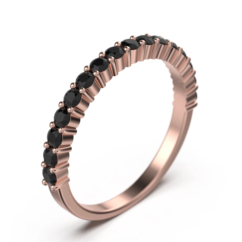 18K Rose Gold Over Silver Black Diamond Wedding Band W70838