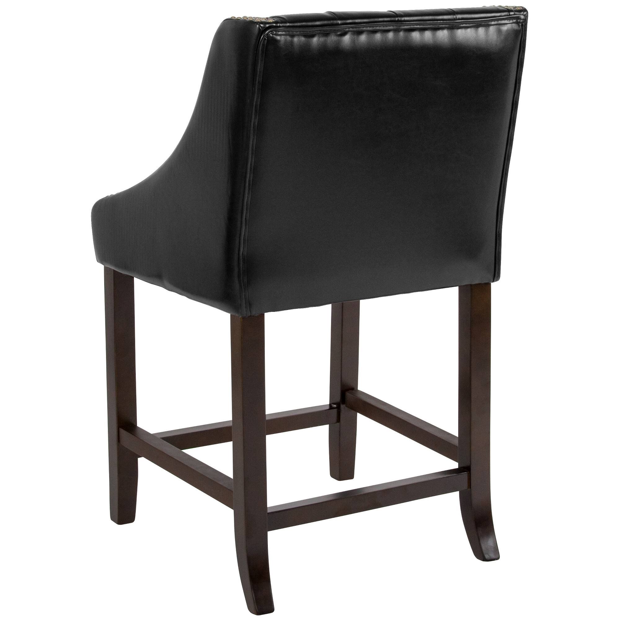 24x22H Tufted Walnut Counter Height Stool in Black LeatherSoft Y7837
