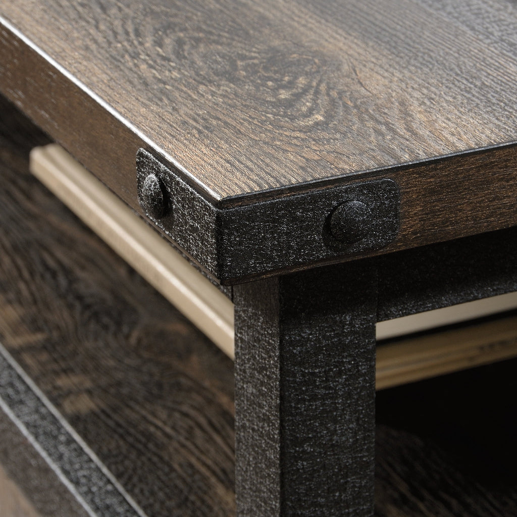 Rustic Metal & Wood TV Stand with Doors, Carbon Oak Finish C6064