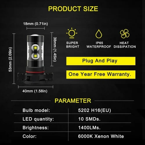 LED Headlight Bulbs Kit High Low Beam Fog Light U401