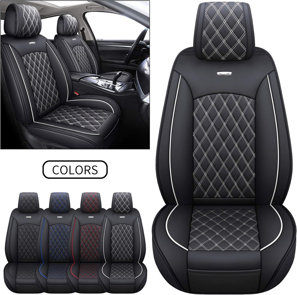 Black-White Waterproof Leather Car Seat Covers Full Set Y894