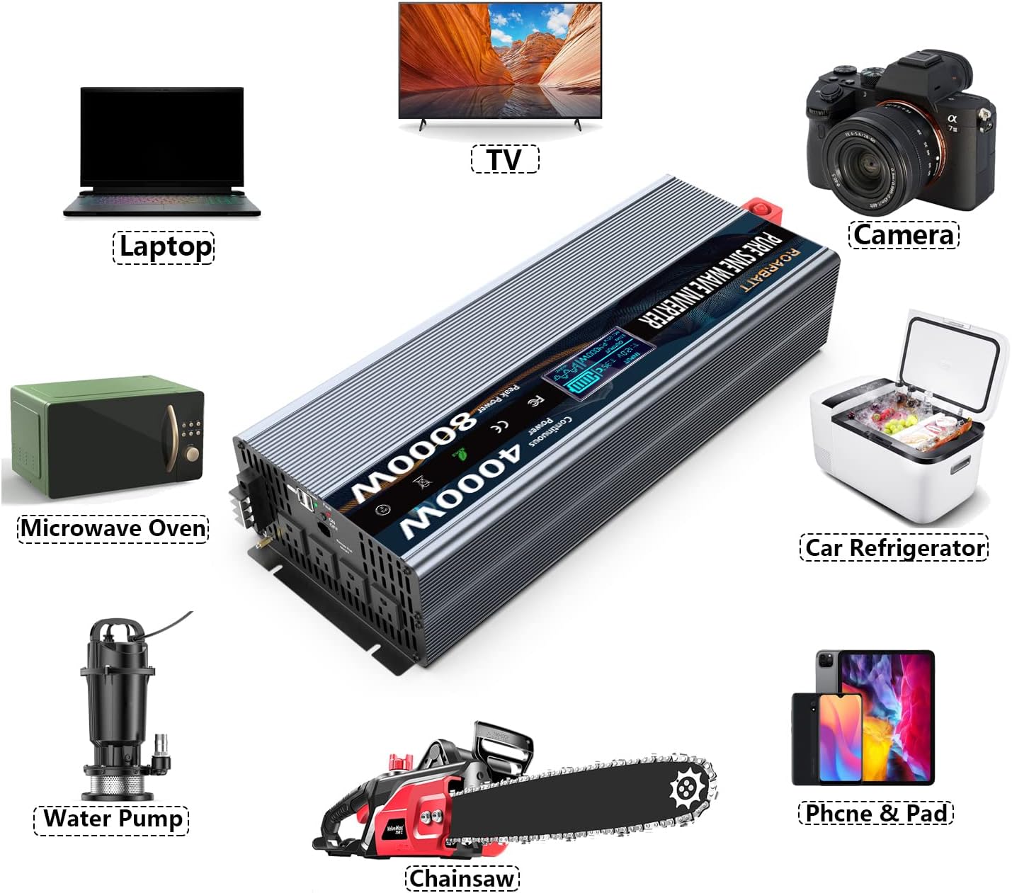 4000Watt 12V DC to AC 110V Power Inverter with Remote Control 4 AC Outlets and Dual USB Port G4848