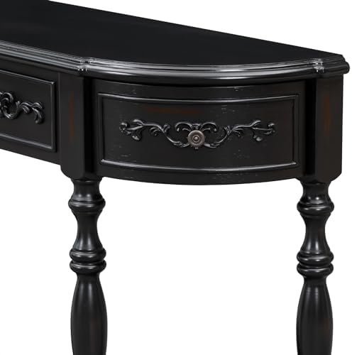 Retro Wood Curved Console Table 52-Inch with Drawers X511050