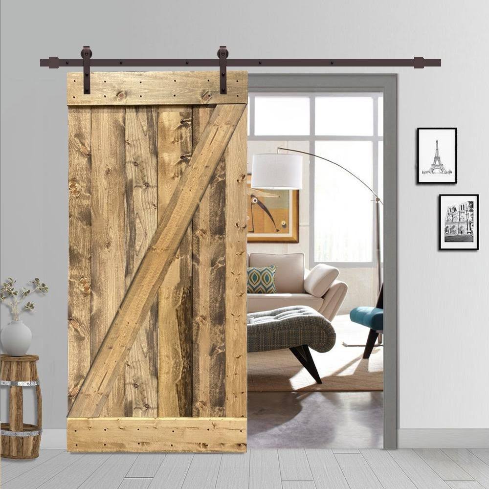 24 in. x 84 in. Weather Oak Stained Wood Interior Sliding Barn Door with Hardware Kit U56711