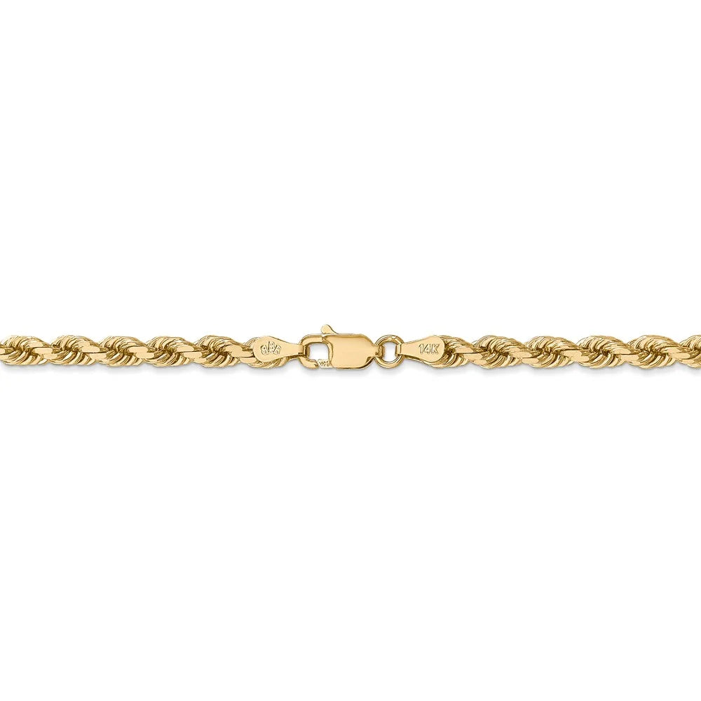 14kt Yellow Gold 4mm Diamond Cut Rope Chain with Lobster Clasp, 30 inch J2106