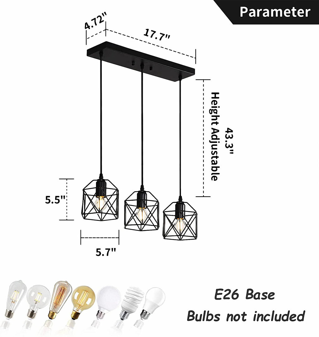 Black Finish 3 Lights Cage Pendant Lighting O837