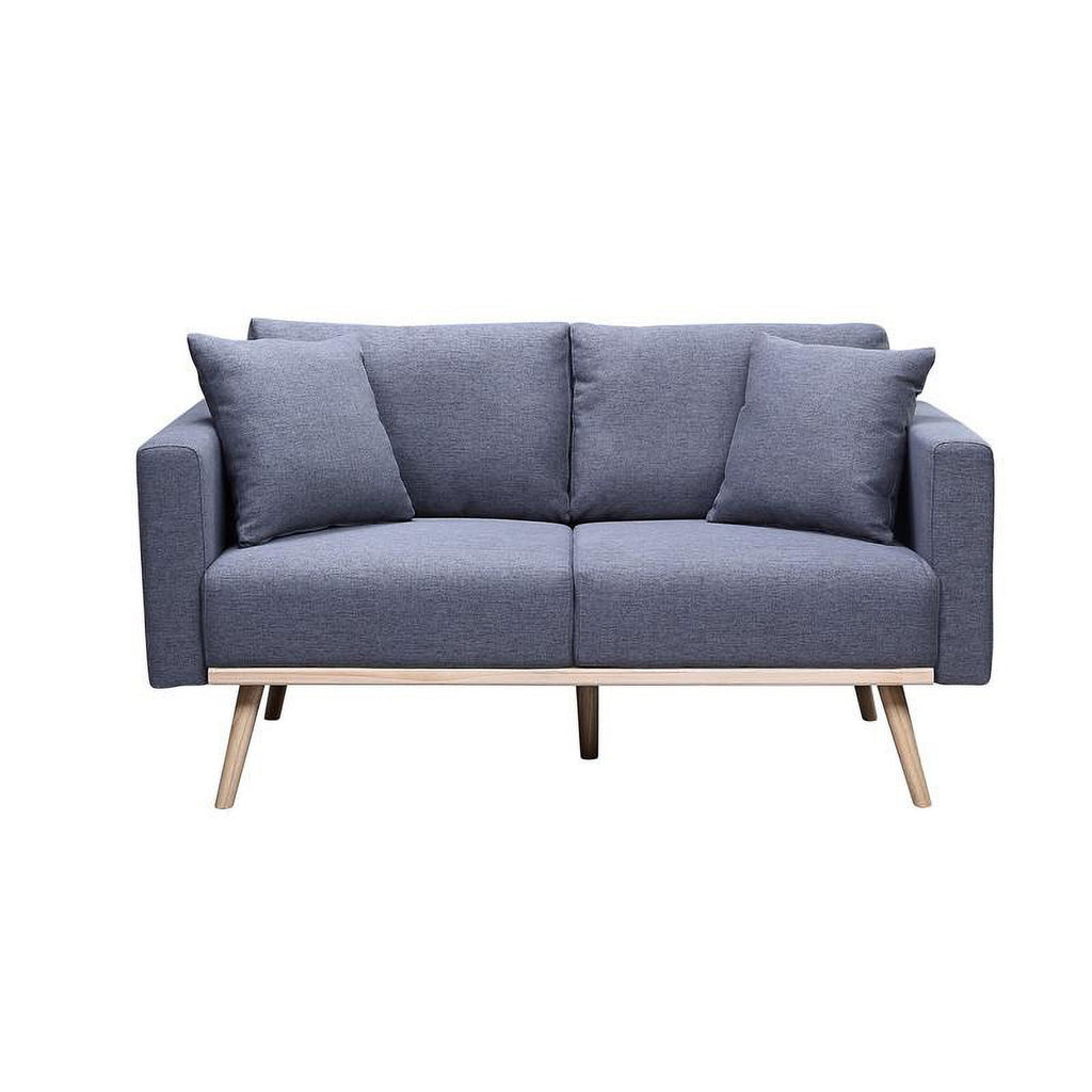 Dark Gray Linen Fabric Sofa Loveseat Set with USB Ports V1016