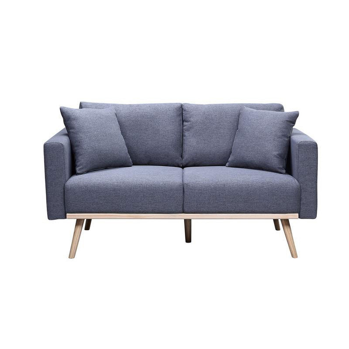 Dark Gray Linen Fabric Sofa Loveseat Set with USB Ports V1016