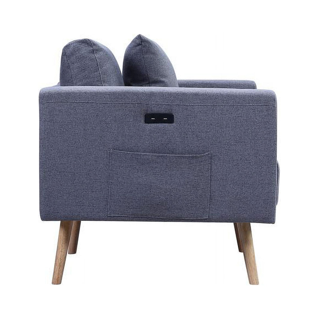 Dark Gray Linen Fabric Sofa Loveseat Set with USB Ports V1016
