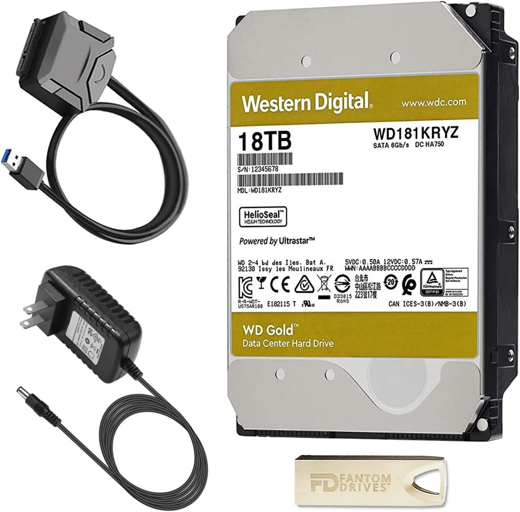 18TB Hard Drive Upgrade Kit with Gold Enterprise Drive, SATA to USB Cable, Power Supply S501
