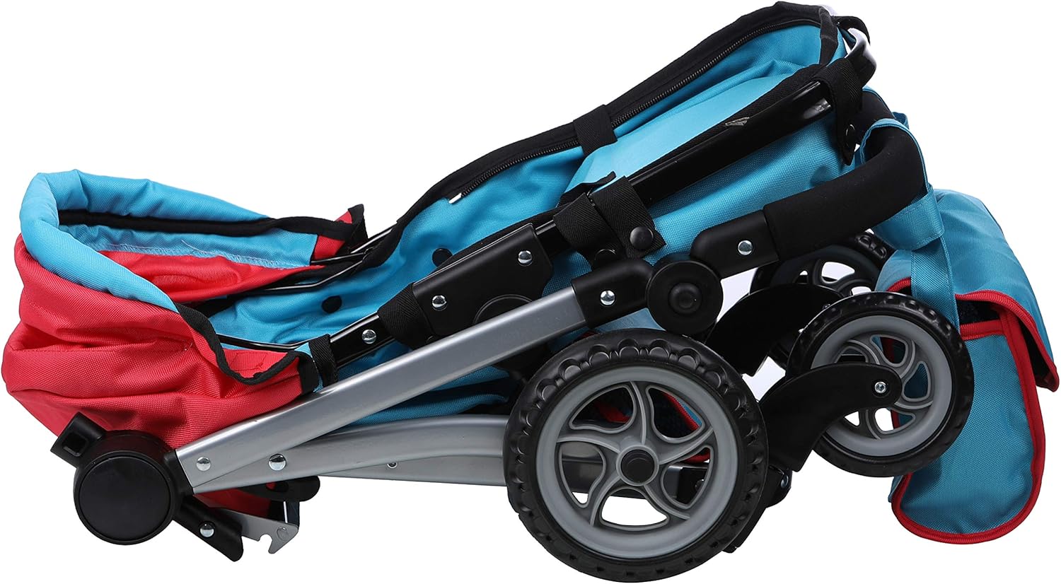 Red and Blue Deluxe Doll Pram with Swiveling Wheels and Adjustable Handle M444