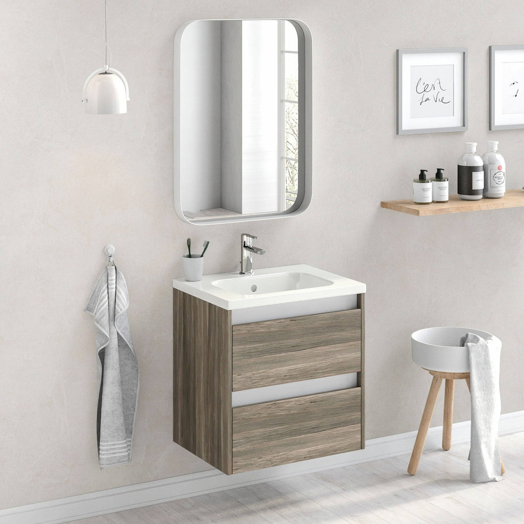 24 x 24 x 18 inch Oak Wood Bathroom Vanity Cabinet with Ceramic Top Sink T506010