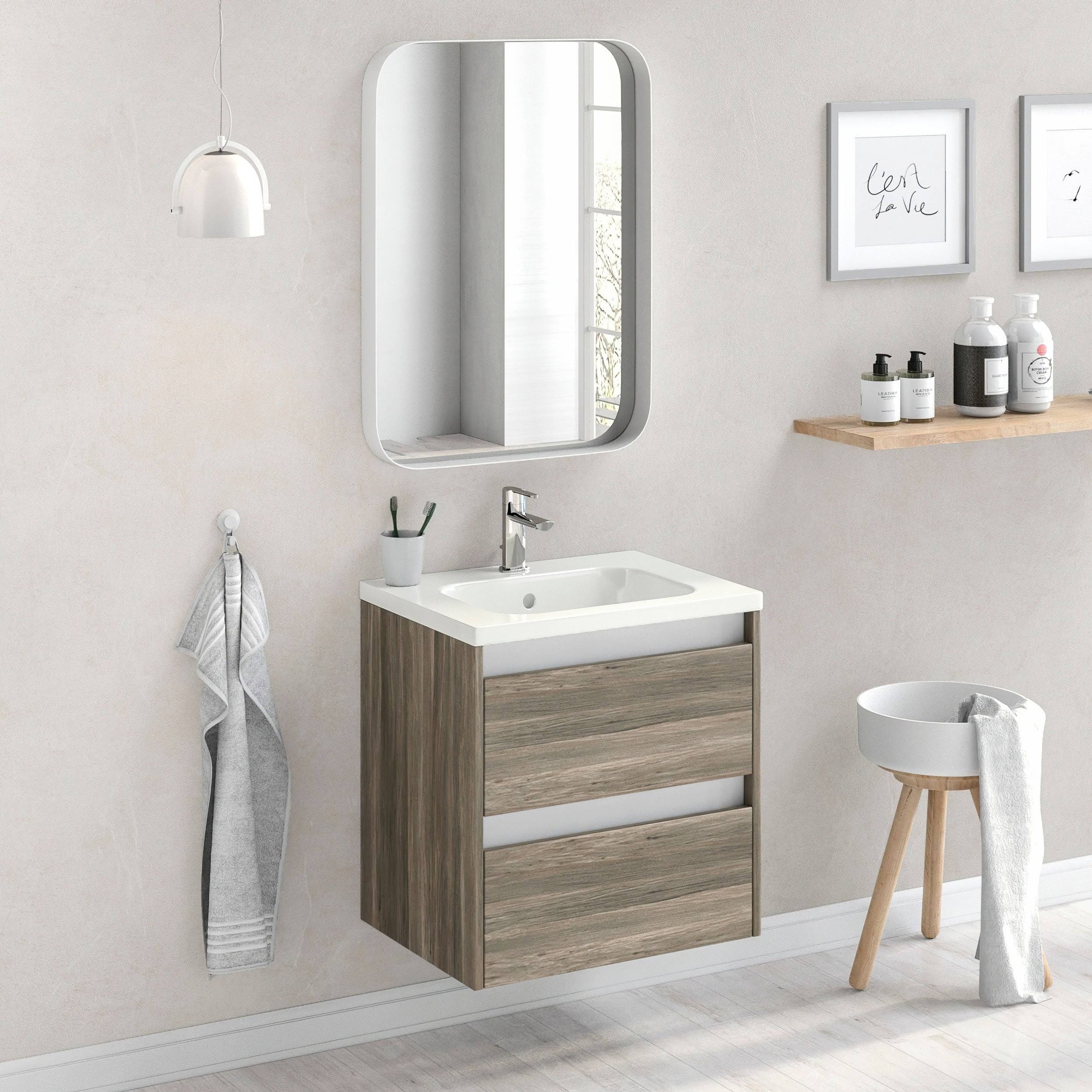 24 x 24 x 18 inch Oak Wood Bathroom Vanity Cabinet with Ceramic Top Sink T506010