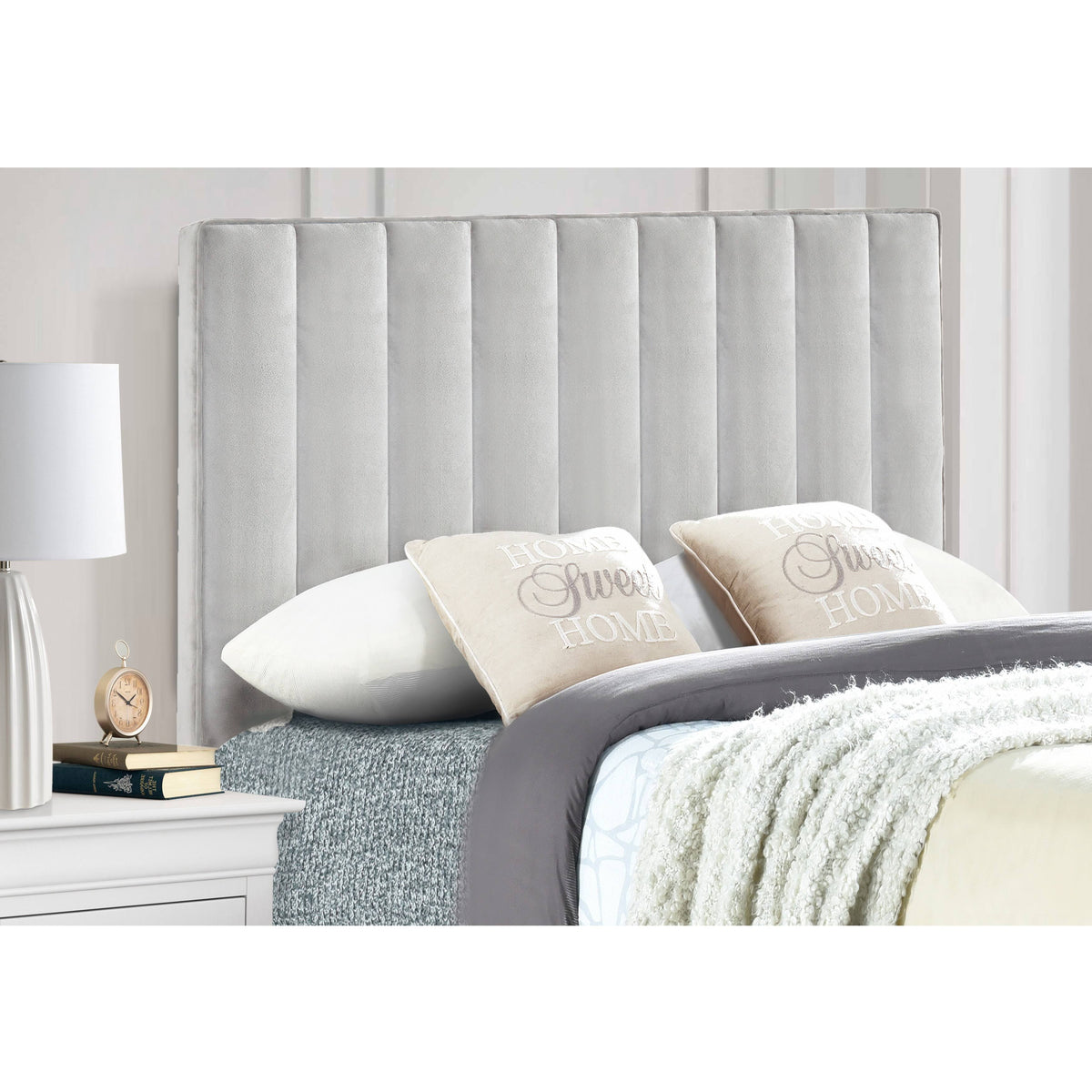 Light Gray King Velvet Channel Headboard W139194