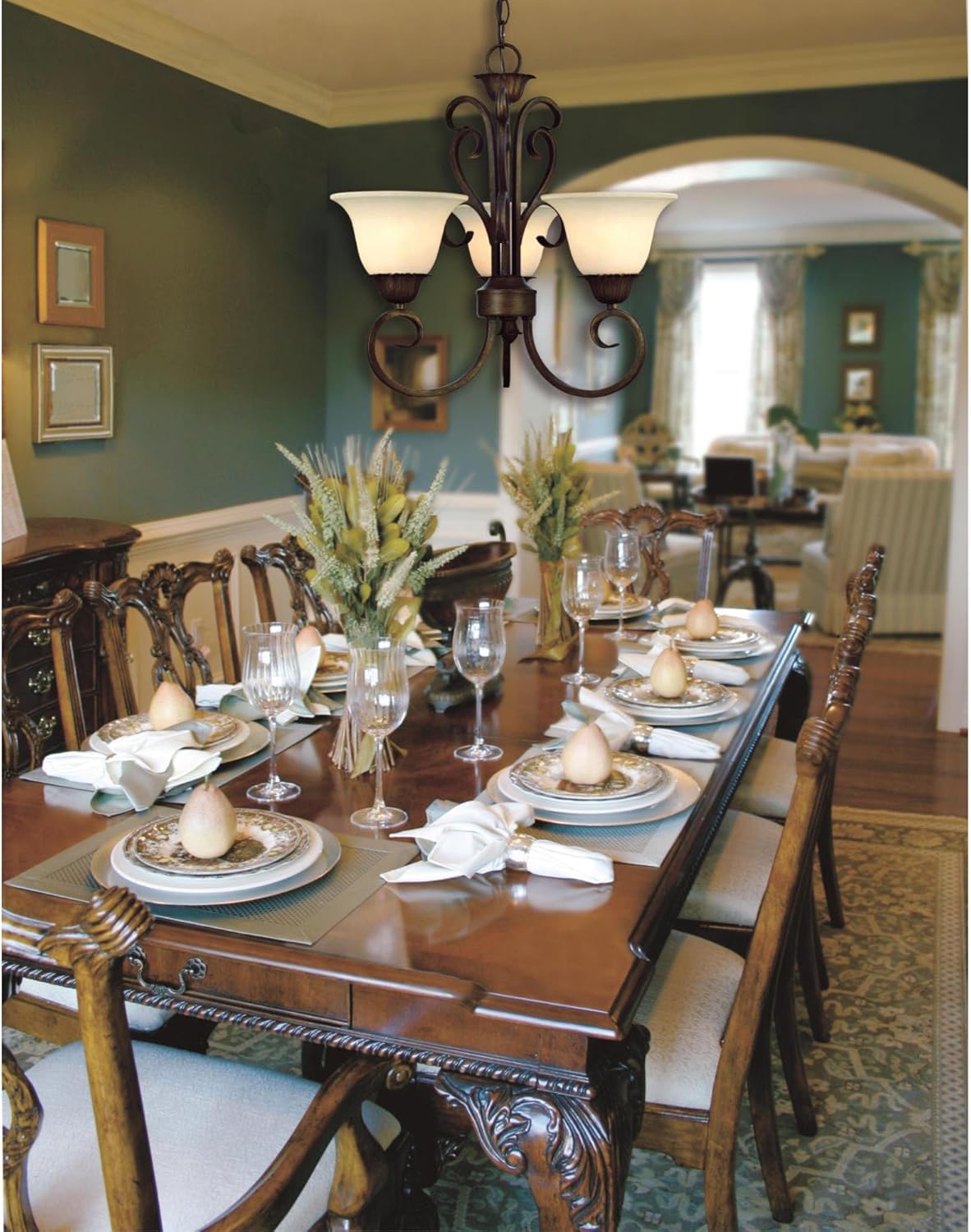 Ebony Gold Finish Three-Light Chandelier with Burnt Scavo Glass C2088