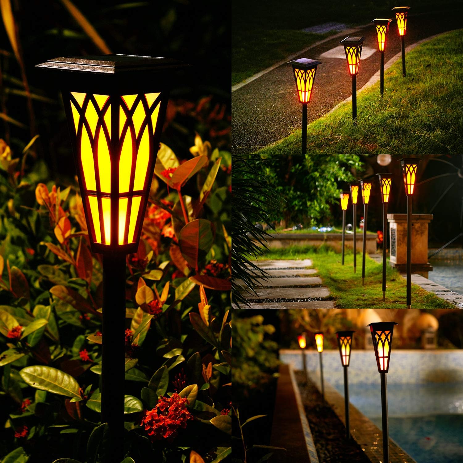 Solar Torch Lights 4 Pack, Solar Lights Outdoor Waterproof IP65 with 20 LED 2 Modes Auto On/Off Dancing Flickering Flames, Landscape Decoration Lighting for Garden Pathway Driveway Yard Deck Pool Path X359540